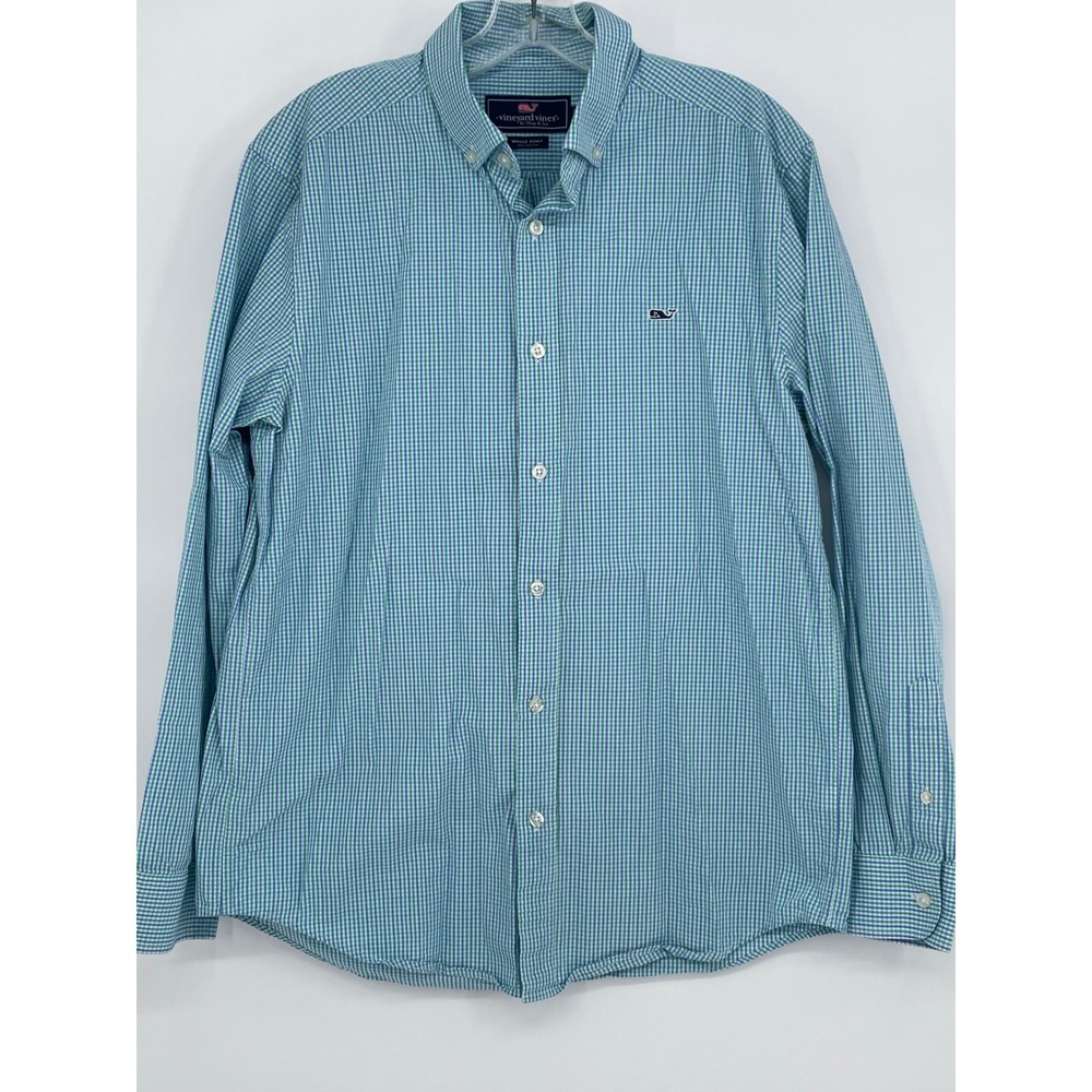 Vineyard Vines Whale Shirt Mens M Gingham Button Down Long Sleeve 100% Cotton